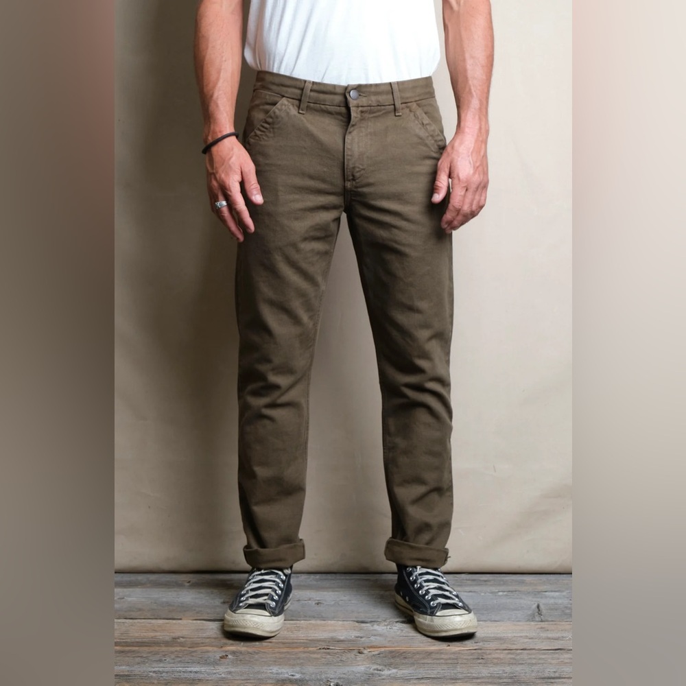 SOLD - Freenote Cloth Workers Chino Slim Fit 14 Ounce Slub, Army Green, Size 29